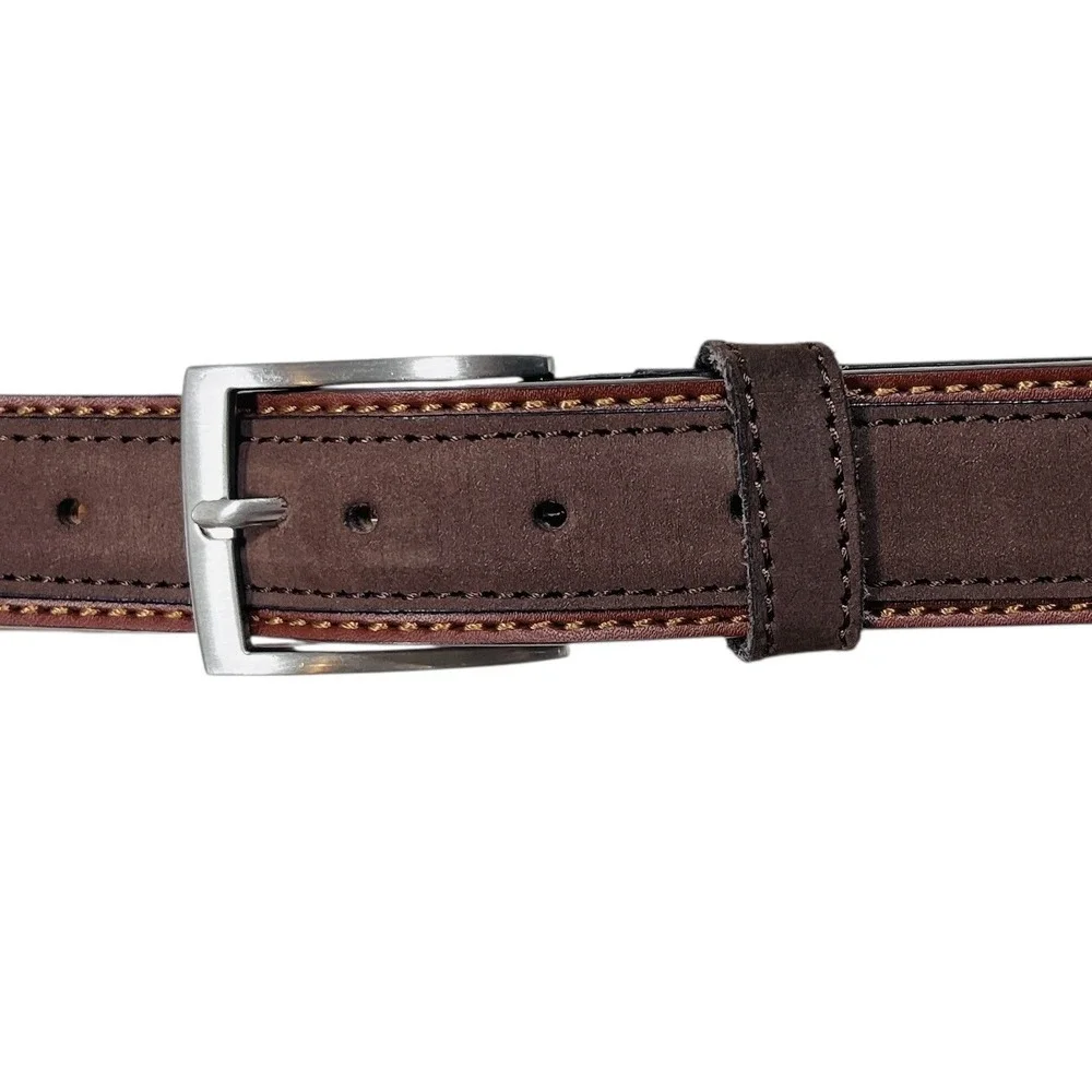 GP & Max Genuine Italian Leather Belt Mens US 36 IT 53/110 Brown Silver Hardwear